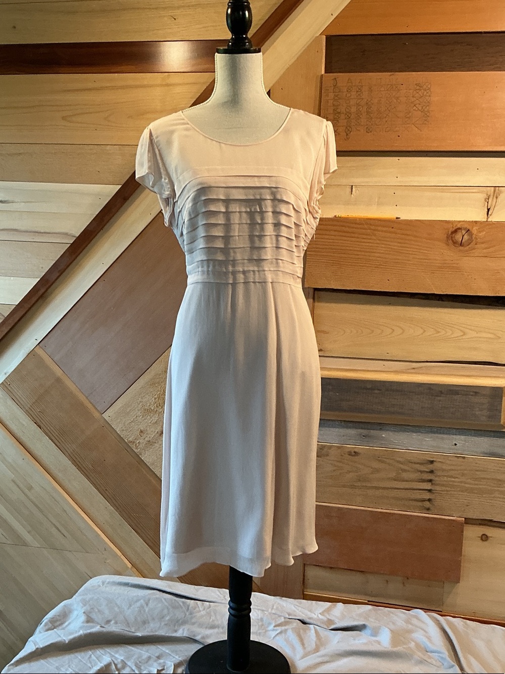 Boden Pale Pink Silk Pleated Bodice Midi Dress